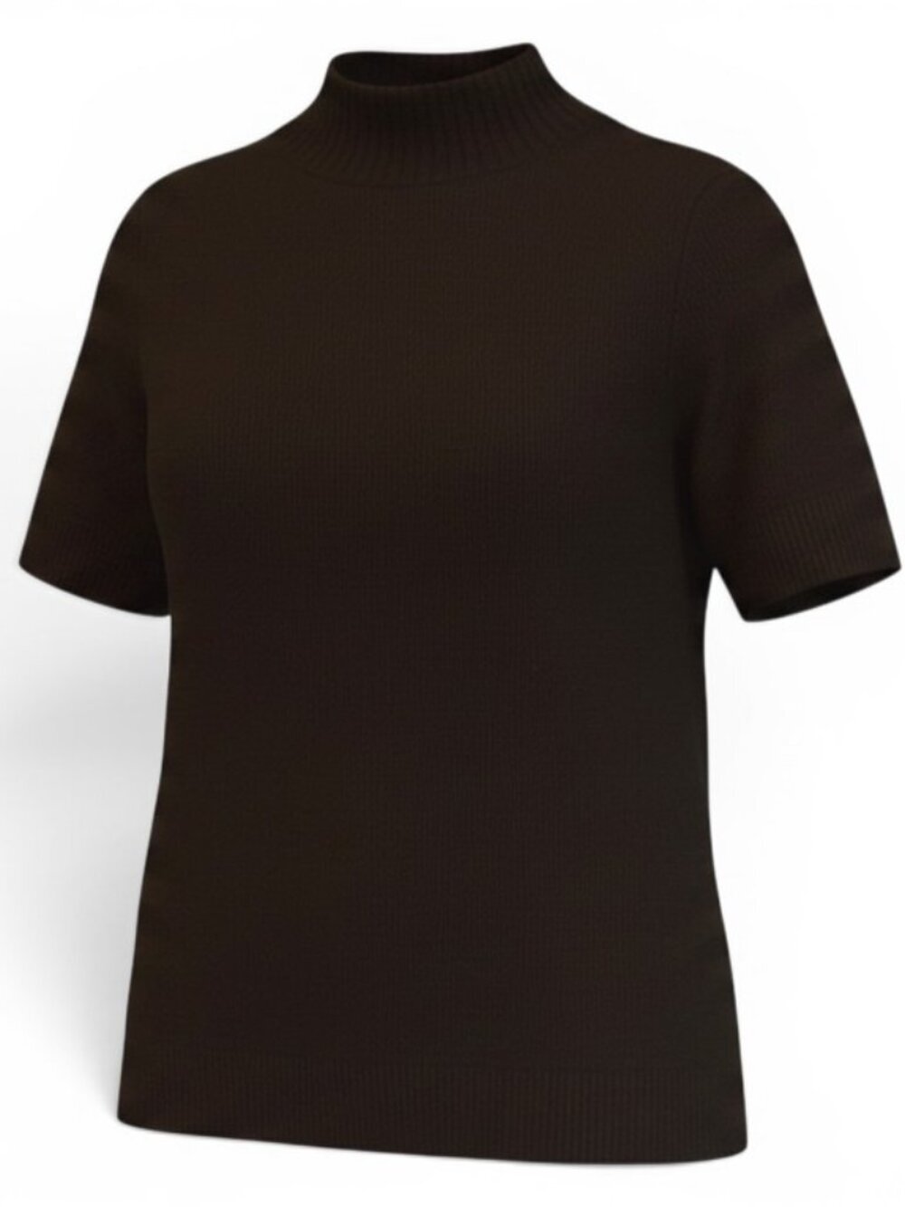 Halston 2-Ply Cashmere Sweater Women's XL Black Mock Neck Short Sleeve Knit